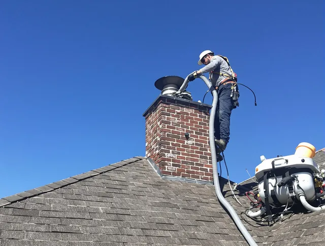 Dedicated Suffield Chimney Sweep team member cleaning a chimney in Suffield, CT