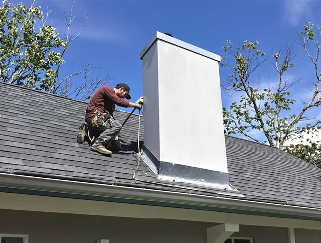 Suffield Chimney Sweep team member finishing chimney construction in Suffield, CT
