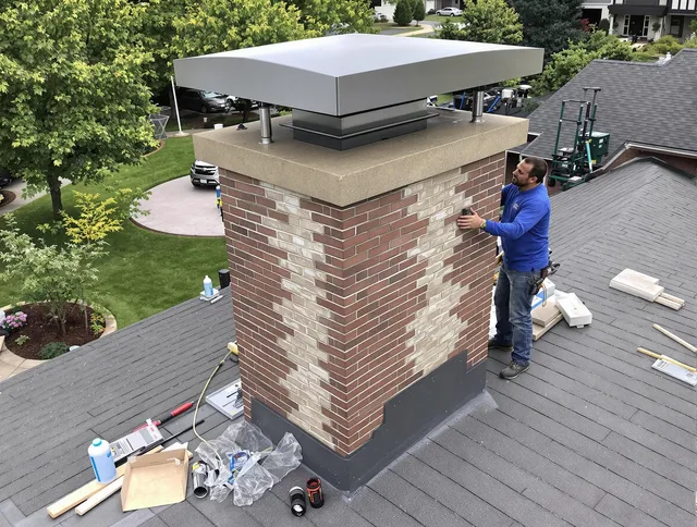 Suffield Chimney Sweep team working on a custom chimney remodel in Suffield, CT