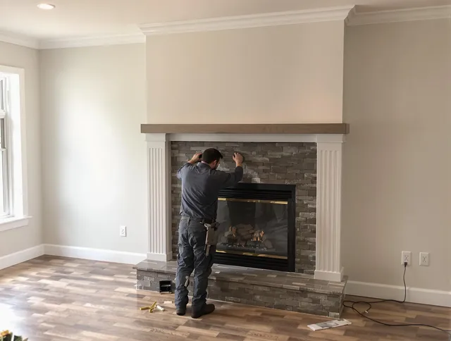 Suffield Chimney Sweep finishing a custom fireplace install in Suffield, CT